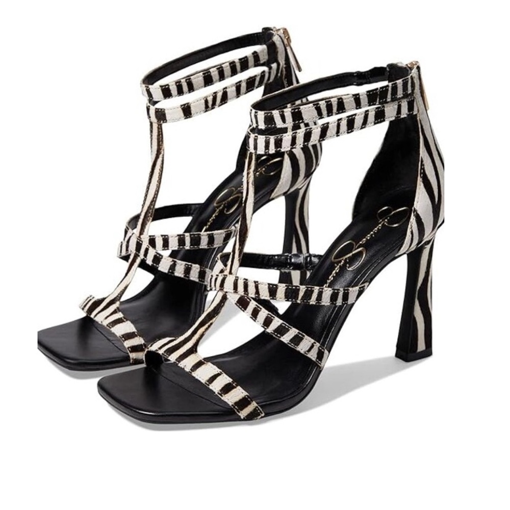 Jessica Simpson Aaralyn Calf Hair T-Strap Heel Zebra Sandal.